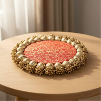 Satyam Kraft 1 Pcs (6 Inch) Handmade Jhumki Platter With Gota Patti & Golden Moti For Navratri, Diwali, Deepawali, Festive Home Decor, Pooja Thali, Wedding Table Decoration, Gift Platter