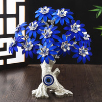 Tied Ribbons Tree Of Life Bonsai - (Silver & Blue, 22Cm) Evil Eye Tree Feng Shui Showpiece Items For Good Luck Vaastu Shelf Living Room Home Dcor, Diwali Decoration Items For Home, Diwali Gifts