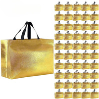 Evafly Gift Bag Large Size Pack Of 50 : L12 X W17 X D5 Inch|Resuable Non-Woven Shiny Metallic Laminated|Haldi Return Gifts, Jute Bags For Return Gift,Return Gift For Birthday - Large Golden