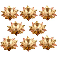 Collectible India Set Of 8 Brass Diya For Puja Oil Lamp Lotus Shape - Deepak For Pooja Diwali Decoration Items - Diwali Gift - Return Gift
