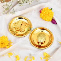 Great Art Gold Yantra Vaastu/Fengshui Tortoise/Turtle/Kachua And Shree Maa Lakshmi Footsteps Charan Paduka On Plate For Laxmi Pooja Diwali Puja Home, Temple & Daily Worship