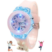Spiky Analog 3D Cartoon Watch For Kids (Pink) | 7 Multicolor Led Luminous Lights With Radium Unbreakable Silicone Strap | Children's Unisex Best Birthday Gift | Analogue Wrist Watches For Girls & Boys | Age 3-10 Yrs
