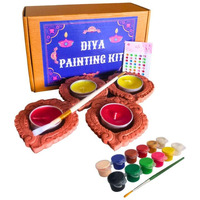 Make-Believe Festive Art & Craft - Diya Painting Kit With Designer Terracotta Diyas, Craft Kits, Diya Painting Kit, Gifts For Ages 4 To 9, Diwali Craft Kit