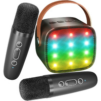 Mini Karaoke Machine For Kids Adults, Portable Bluetooth Speaker With 2 Wireless Microphones, Christmas Birthday Gifts Toys For Girls Ages 4, 5, 6,7, 8,9,10,11,12+ Years Old Toddler(Black)