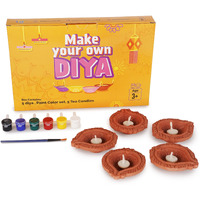 Ilearnngrow Diy Diwali Diya Making Kit | 5 Clay Earthen Diyas | 6 Vibrant Paint Colors And Brush | Handmade Diya Painting Set For Kids | Festive Home Decoration And Diwali Gift