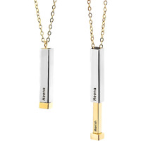 Laser Guru Personalized Pendant Necklace For Women And Girls Stainless Steel Anti Tarnish Bar Locket Custom Name Chain Jewelry Gift For Birthday Valentine Anniversary