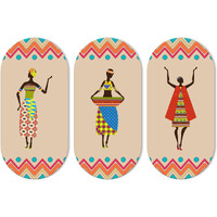 Artvibes African Women Dancing Warli Art Wooden Wall Hanger For Home | Office | Living Room | Gift | Modern Decoration Items | Kitchen Wall Decor | Artworks (Wh_9011N), Set Of 3
