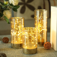 Vervenix Led Glass Flameless Candles With Fairy String Lights, Battery Operated Pillar Lights With Real Wax Flame Effect For Festive Diwali, Wedding & Home Party Decor (Set Of 3, Warm White)