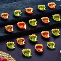 Tied Ribbons Set Of 18 Handmade Clay Diwali Diya S Earthen Oil Lamp Large Diwali Diya (Multi, 6 Cm X 2 Cm) For Diwali Decoration Home Puja Office Pooja Room Mandir Temple Table Dipawali Decor Items