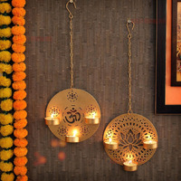 Tied Ribbons Metal Wall Hanging Tealight Candle Holders (Set Of 2, 24 Cm X 15 Cm) - Diwali Decorations Items For Home Living Room Balcony Bedroom Office