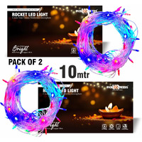 Pick Ur Needs 24 Leds Curtain String Lights For Home Decoration Diwali Chrishtmas Light Multicolor Flickering Rice Light 10Mtr (Pack Of 2)