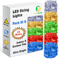 Fulmine 20 Led String Lights Serial Bulbs Ladi Decoration Lighting For Diwali Christmas (10 Meters) - Set Of 5, Multicolour