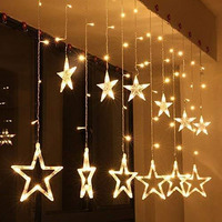 Doji Star Curtain Lights 12 Stars,138 Led String Led Light 2.5 Meter For Christmas Decoration-Strip Led Light For Party,Birthday,Valentine,Room Decor-Christmas (Warm White)