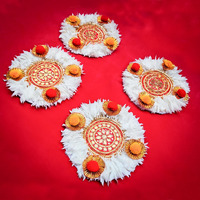 Reptum Decor Artificial Flower Leaf Patch Pattern Portable Floating Rangoli, Rangoli Mats For Decoration Reusable Rangoli For Festival Decoration | Diwali Decoration Items For Home Decor- Set Of 4