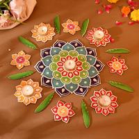 Craftvatika Diwali Decor Items, Readymade Rangoli For Floor Reusable Mdf Rangoli Cutouts For Floor Decoration Handcrafted Rangoli Diwali Wedding Festival Home Decoration (17 Pcs)