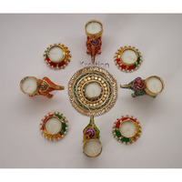 Ikreation Gota Patti Patches Round And Elephant Diya Rangoli/Diwali Gift/Diwali Diya/Festival Decoration (Multicolor) (9 Pcs) (31 Cm X 31 Cm)