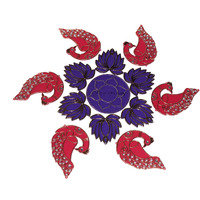 Ikreation Acrylic Colour Filling Rangoli Patch In Peacock And Lotus Shape (Pink N Purple | 13 Pcs | Empty Rangoli Bottle (1-Pcs) | 43 Cm X 43 Cm)