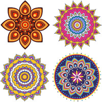 Dreamkraft Colorful Rangoli Sticker Set For Diwali Decoration, Floor & Wall Stickers (30 Cm X 30 Cm, Pack Of 4)_Pc507