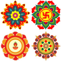 Dreamkraft Colorful Rangoli Sticker Set For Diwali Decoration, Floor & Wall Stickers (30 Cm X 30 Cm, Pack Of 4)_Pc503