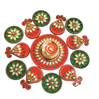 Krisah Small Acrylic Rangoli With T Light Holder Multicolour Handicraft Jewel Stone Decorations(Red)