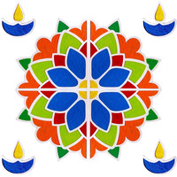 Solobolo Diy Rangoli Mats For Pooja Decoration, 4 Pieces Mdf 18 Inches Lotus Flower Rangoli Stencils For Door Entrance Big Size, 6 Rangoli Powder Colors, 2 Diwali Diya For Home Decor