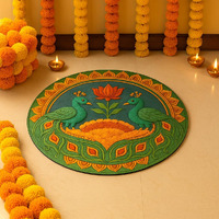 Abhaas Readymade 3D Look Rangoli 12-Inch, 4-Piece Wooden Rangoli Set For Door Entrance | Reusable Floor Rangoli For Home Decoration For Diwali, Festivals, Gifting (Peacock 3D Rangoli)