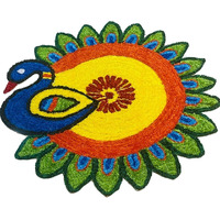 2 Ft Peacock Design Ready To Use Rangoli For Ganesh Pandal Decoration | Decorative Rangoli Mats, 2Ft X 2Ft Readymade Rangoli For Floor (Peacock)