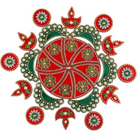 Moira Acrylic Rangoli Set, 30 Cm Diameter, 26 Pieces, Red And Green Traditional Design, Reusable