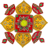 Kriwin Acrylic Decorative Rangoli Set, 9 Pieces With Tea Light Holder, Red And Yellow, 20 Cm Diameter