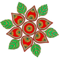 Sahaya Red & Green 10-11 Inch Rangoli For Festival Home Decoration Acrylic Small 13 Pcs Set