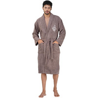 Rangoli Royal Bamboo Premium Bathrobe For Men | Ultra Soft Bamboo Yarn Lightweight Bathing Robes | 460 Gsm Highly Absorbent & Quick Drying Luxurious Bath Gown | Knee Length Bath Robe - Brown