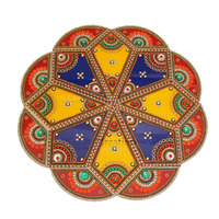 Ikreation Acrylic Large Flower Shape Rangoli - 16 Pcs (A222) (Yellow, Blue & Red) (40 Cm X 40 Cm)