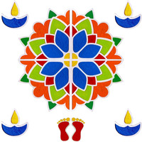 Solobolo Diy Rangoli Mats For Pooja Decoration, 4 Pieces Mdf 18 Inches Lotus Flower Rangoli Stencils For Door Entrance Big Size, 6 Rangoli Powder Colors For Home Decor