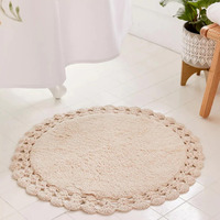 Habere India-All The Cultures Fabricating India - Crochet Bath Mat, Super Absorbent 100% Cotton & Quick Dry Bath Rug For Bathroom Floor Mats (Cream_Round - 60 Cm)