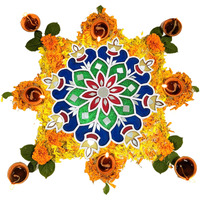 Stepstodo Multipurpose Portable Ready To Use Wooden Decorative Mat. Readymade Rangoli Coloured Craft Mat With Mirror Work.(Design A) (11.5 Inch) (11.5 Inche)