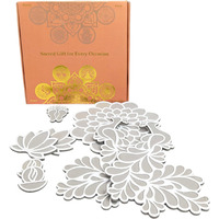 Stepstodo Peacock & Mandala Elegant Floating Rangoli Mat Set With Lotus, Diya, And Laxmi Paduka (9-Piece Set)