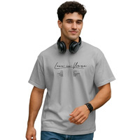 Nobero Men's Cotton Solid Oversized Fit T-Shirt (1M-Twrt-C0681_Grey Melange,Large