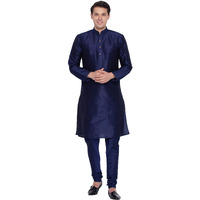 Vastramay Men Cotton Silk Kurta And Pyjama Ethnicwear (Vasmknb001Npnb_42 Colour: Blue Size: 42)