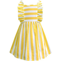 A.T.U.N. (All Things Uber Nice) Girl's Cotton Skater Knee Length Casual Dress (Gdrs Rfd Lts_Yellow& White_13-14 Years)