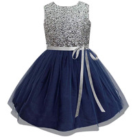 A.T.U.N. All Things Uber Nice Polyester Fit And Flare Special Occasion Dress (Dgdrs Glt Sin_Navy Blue_13-14 Years)