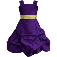 A.T.U.N. (All Things Uber Nice) Girl's Polyester Bubble Hem Knee-Length Special Occasion Dress (Bgwn_Violet-Golden_10-11 Years)