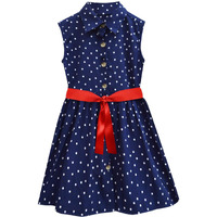 A.T.U.N. (All Things Uber Nice) Girl's Polyester Shirt Knee-Length Casual Dress (Gdrs Sst_Navy-White-1_11-12 Years)