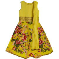 A.T.U.N. (All Things Uber Nice) Girl's Cotton Lehenga Set (Glhg Fla_Yellow-Multi_10-11 Years)