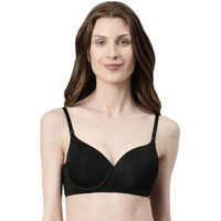 Enamor Women's 81% Nylon & 19% Spandex Wired Casual T-Shirt Bra (F057_Black_36C)