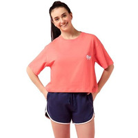 Enamor Women's Graphic Oversized Fit T-Shirt (E3G5_Coralpink Sunrise