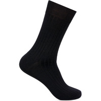 Bonjour Men's Rib Black Woollen Crew Socks, Calf Length