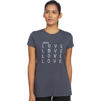 Enamor Essentials Women's Short Sleeve Crew Neck Slim Fit Breathable Stretch Cotton Tee With Graphic - E147(E147-Blue Night W/ All For Love-M)