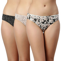 Enamor Cb03 Cotton Bikini Panties For Women Pack Of 3 | Full Coverage, Grip Fit With Antimicrobial & Stain Release Technology | Assorted Color N Prints