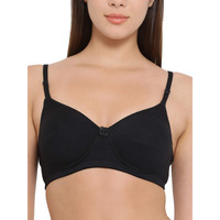 Clovia Women's Cotton Spandex Padded Full Cup Wire Free T-Shirt Bra (Br1049P13_Black_32D)