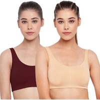 Enamor Sb06 Cotton Low Impact Slip On Everyday Sports Bra For Women - Non-Padded, Non-Wired & High Coverage | Available In Solids & Prints(Sb06-Grapewine/Skin-Xs)
